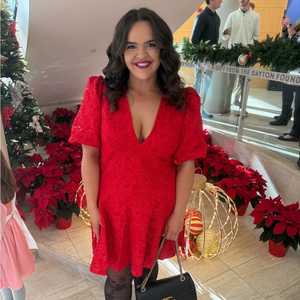 H&M Red Mini Dress with Puff Sleeves